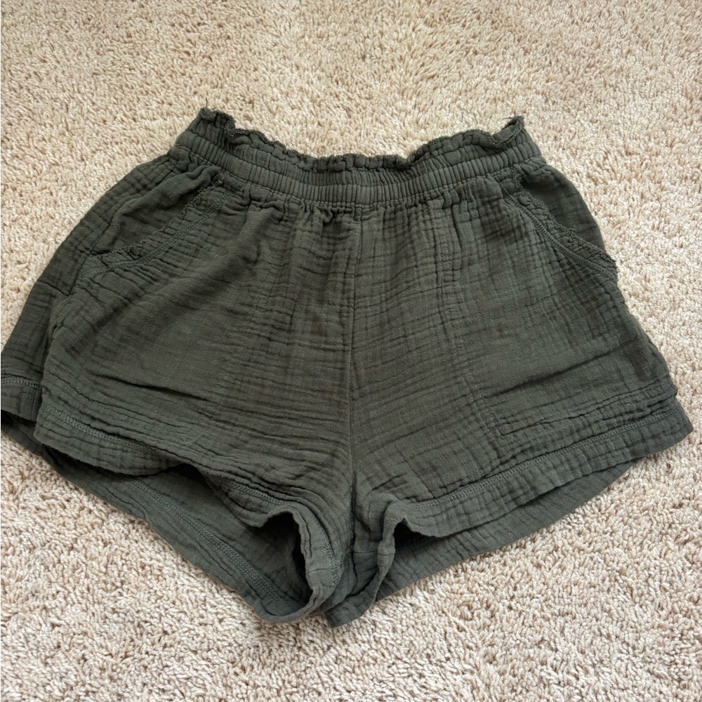 Aerie High Waist Green Shorts with Elastic Waistband